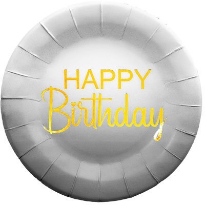 تصویر  بشقاب تم مدل Happy Birthday طلاکوب بسته 10 عددی